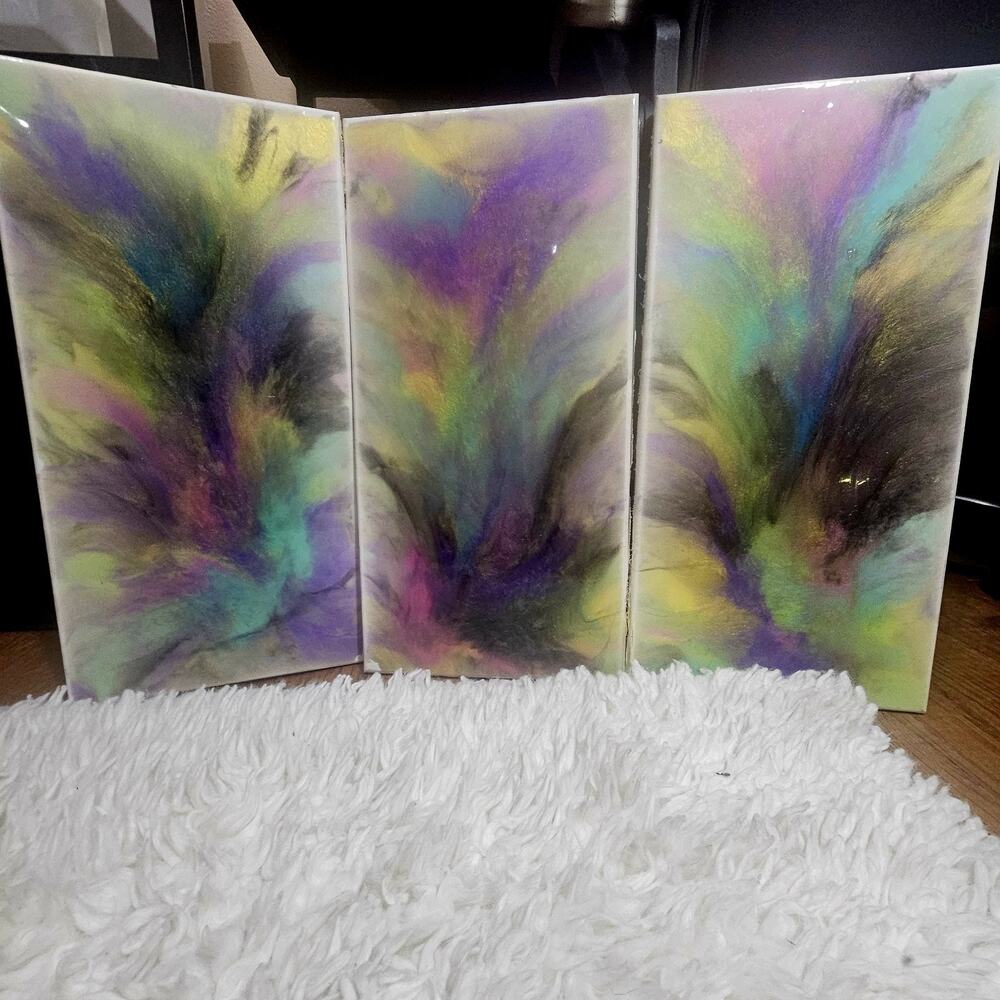 3 Pc Resin Triptych Wall Art Abstract Colorful Epoxy Painting Set Home Decor